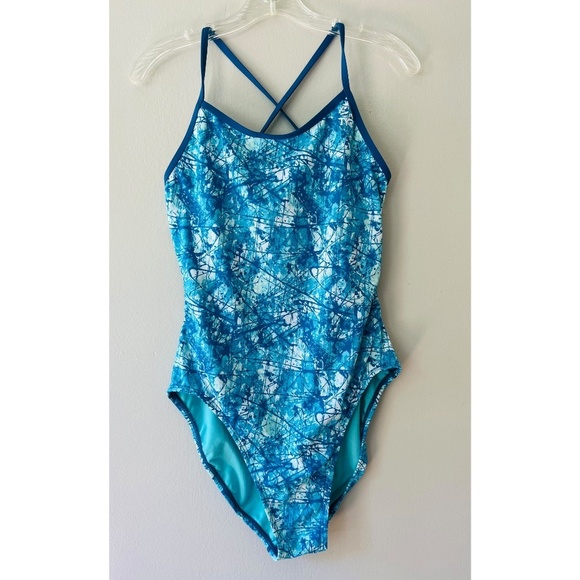TYR Sz L Bayou Cutout Fit One Piece Swimsuit Turquoise High Cut Leg UPF 50 - Picture 2 of 9